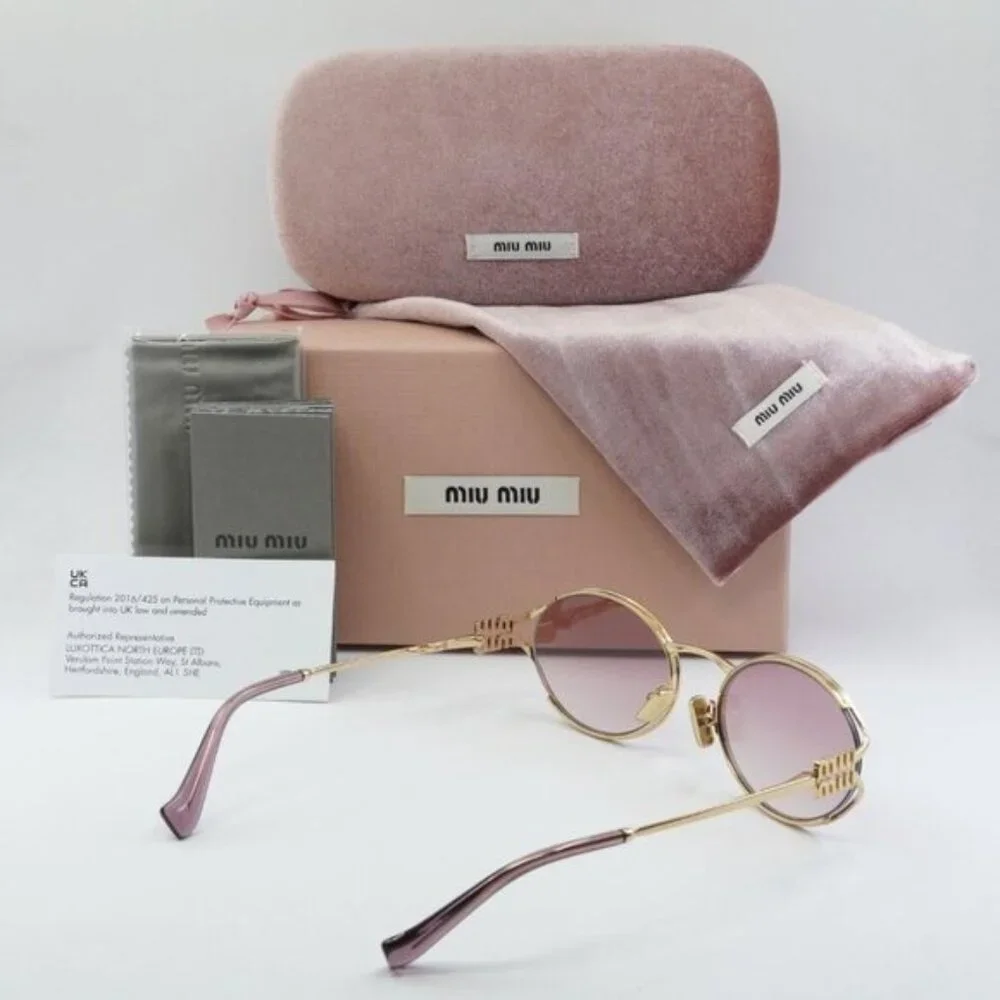 Miu Miu MU52YS 5AK06S Oval Sunglasses – Gold - Picture 13 of 13